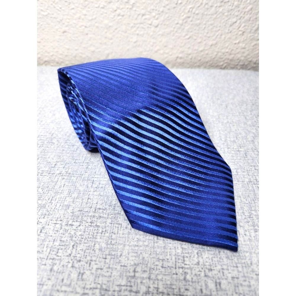 Pierre Cardin Blue Slanted Striped Necktie Satin Sheen Mens 59in